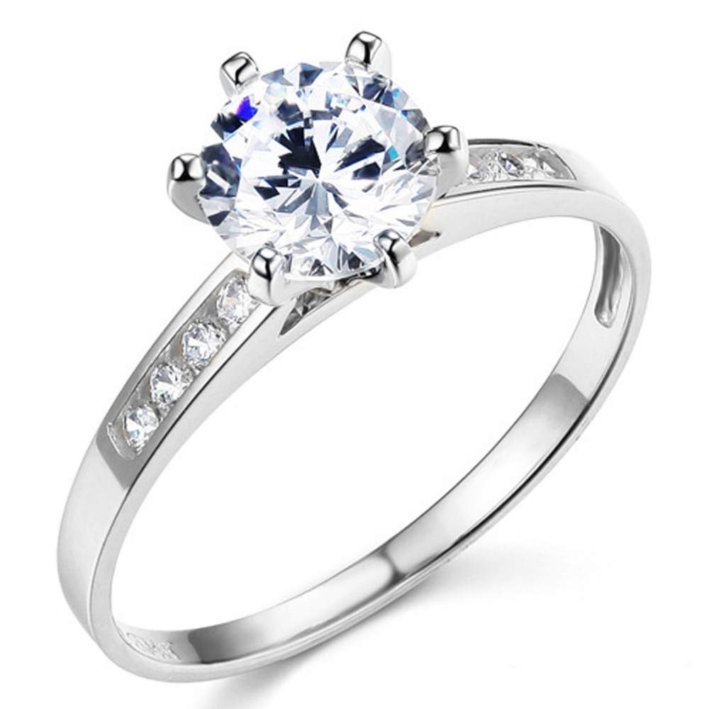 14k White Cathedral-Set 1-CT Round-Cut CZ Ring